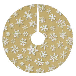 GOLD & WHITE CHRISTMAS SNOWFLAKE PATTERS POLYESTER WEIHNACHTSBAUMDECKE