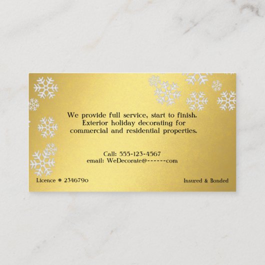 Gold White Christmas Snowflakes Lighting Company Visitenkarte (Rückseite)