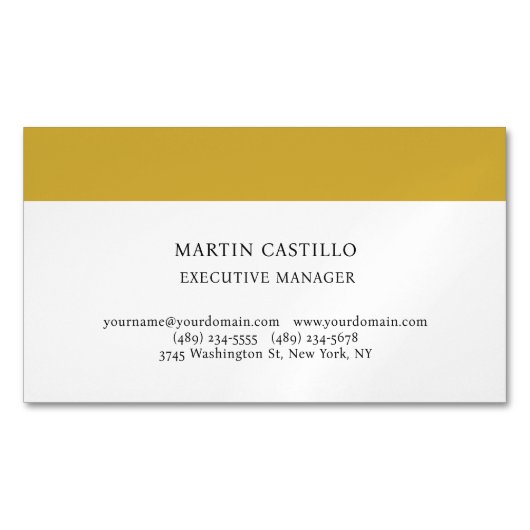 Gold White Color Modern Professional Serif Font Magnetische Visitenkarte (Vorderseite)