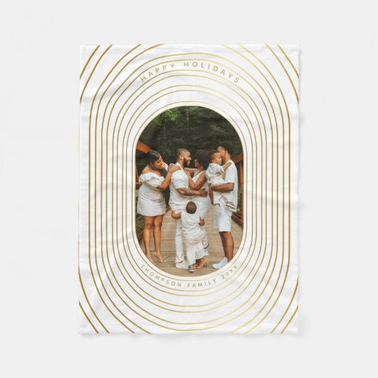 Gold White Custom Foto Family Weihnachten Fleecedecke (Vorderseite)