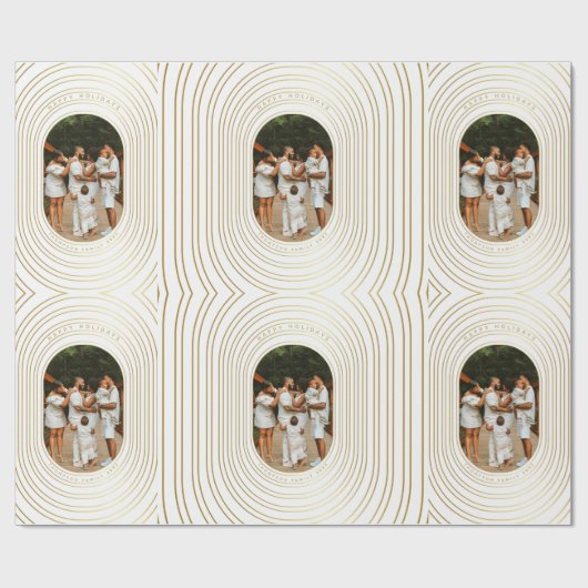 Gold White Custom Foto Family Weihnachten Geschenkpapier (Flach)