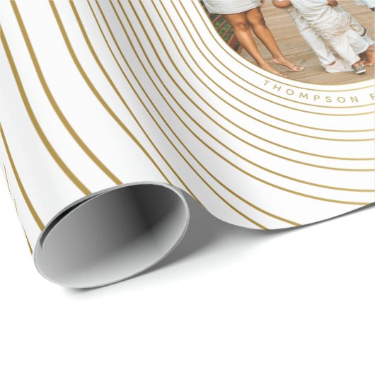 Gold White Custom Foto Family Weihnachten Geschenkpapier (Rolleneckpunkt)