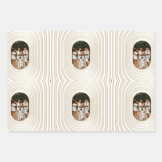Gold White Custom Foto Family Weihnachten Geschenkpapier Set (Vorderseite 3)