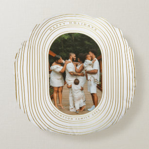 Gold White Custom Foto Family Weihnachten Rundes Kissen