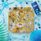 Gold White Daisy Boho Wildblume Pappteller (Party)