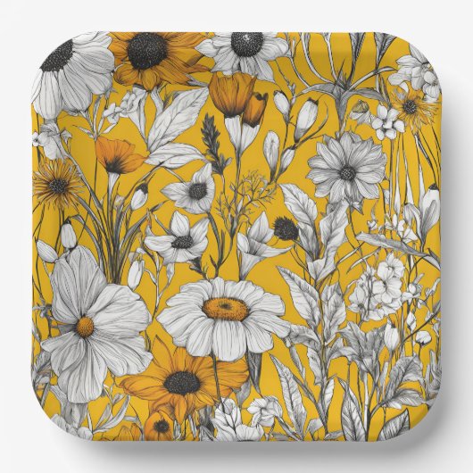 Gold White Daisy Boho Wildblume Pappteller (Vorderseite)