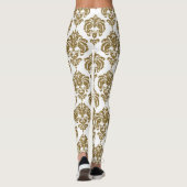Gold & White Damask Chic Modernes elegantes Muster Leggings (Rückseite)