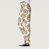 Gold & White Damask Chic Modernes elegantes Muster Leggings (Links)