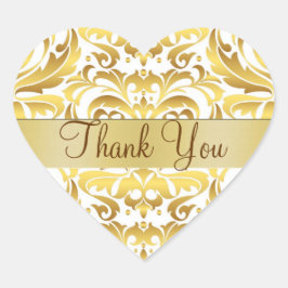 Gold & White Damask Vielen Dank Herzsticker Herz-Aufkleber