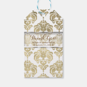 Gold & White Damask Vintage Wedding Event Gefallen Geschenkanhänger