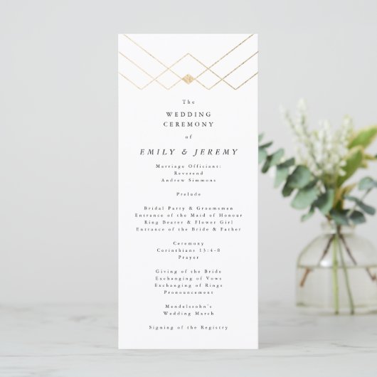 Gold White Elegance Diamond Geo Deko Wedding Programm (Stehend Vorderseite)