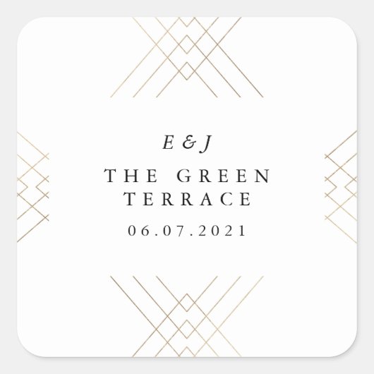 Gold White Elegance Diamond Geo Deko Wedding Quadratischer Aufkleber (Vorderseite)