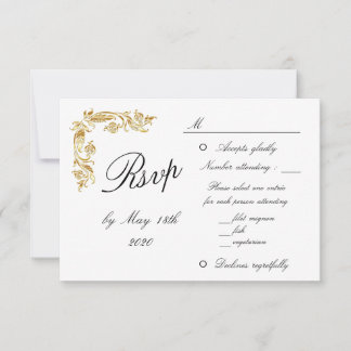 Gold White Elegant Glamour Wedding RSVP