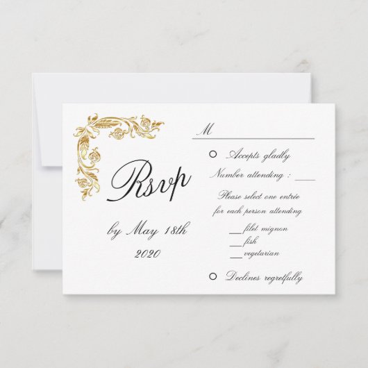 Gold White Elegant Glamour Wedding RSVP Karte (Vorderseite)