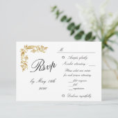 Gold White Elegant Glamour Wedding RSVP Karte (Stehend Vorderseite)