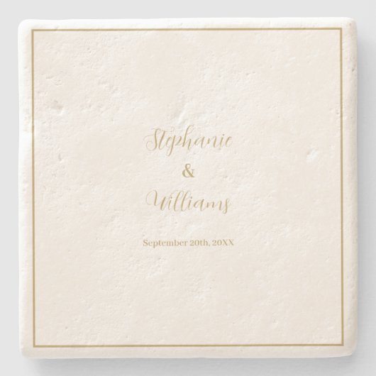 Gold White Elegant Simple Name Wedding Geschenk Ge Steinuntersetzer (Vorderseite)