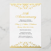 Gold White Elegant Swirl 50th Wedding Anniversary  Folieneinladung (Vorderseite)