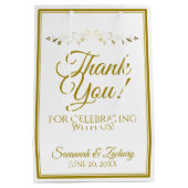 Gold & White Elegante Blüh Wedding Vielen Dank Mittlere Geschenktüte (Rückseite)