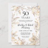 Gold White Floral 50 Jahre Jubiläum Einladung (Vorderseite)