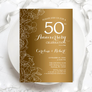 Gold White Floral 50 Jahre Jubiläum Einladung