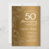 Gold White Floral 50 Jahre Jubiläum Einladung (Vorderseite)