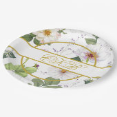 Gold White Floral Elegant Modernes Monogramm Pappteller (Schrägansicht)