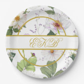 Gold White Floral Elegant Modernes Monogramm Pappteller (Vorderseite)