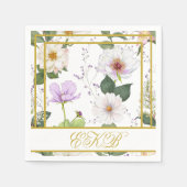 Gold White Floral Elegant Modernes Monogramm Serviette (Vorderseite)