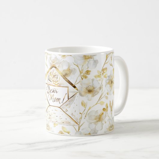 Gold White Floral Mom Kaffeetasse (VorderseiteRechts)