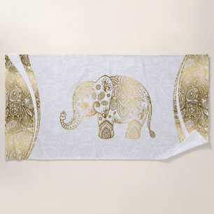 Gold & White Floral Paisley Elephant Strandtuch