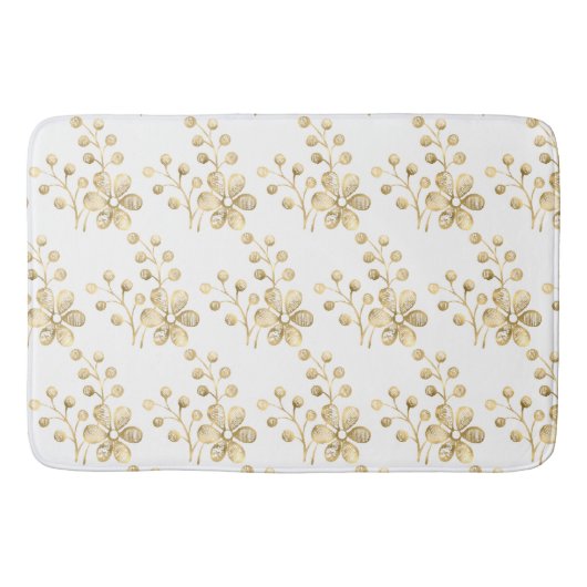 GOLD WHITE FLORAL PATTERN BAD MAT BADEMATTE (Vorderseite)