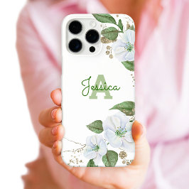 Gold White Floral Watercolor Monogram Script Chic iPhone 16 Pro Max Hülle