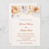 Gold White Flowers Wedding Einladung (Vorne/Hinten)