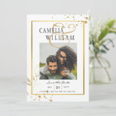 GOLD White FOTO Wedding Set Modernes Classic Einladung (Stehend Vorderseite)