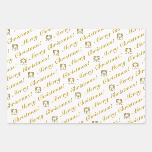 Gold White Frohe Weihnachten glückliche Weihnachts Geschenkpapier Set (Vorderseite)