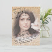 Gold White Funkelnd Glitzer Foto Brautparty Einladung (Stehend Vorderseite)
