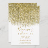 Gold & White Funkelnd Glitzer Sweet 16 Party Einladung (Vorne/Hinten)
