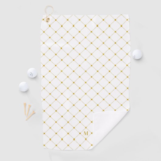 Gold White Geometric Pattern Monogram Golfhandtuch (Insitu)