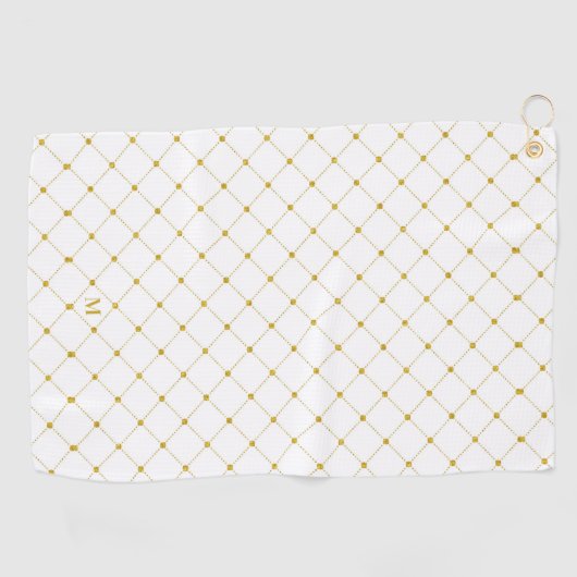 Gold White Geometric Pattern Monogram Golfhandtuch (Horizontal)