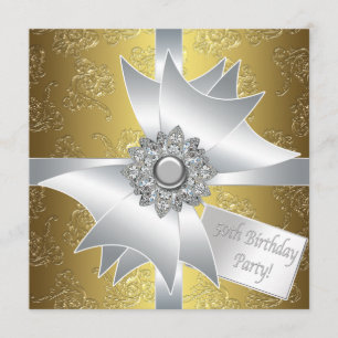 Gold White Gift Klasse Damask 50. Geburtstag Einladung