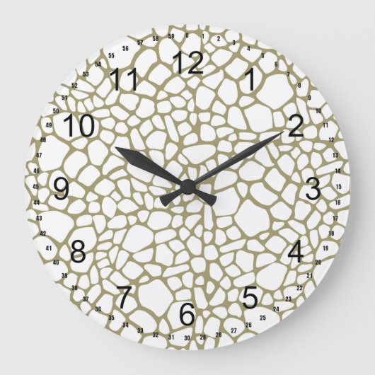 Gold White Giraffe Print Große Wanduhr (Vorderseite)