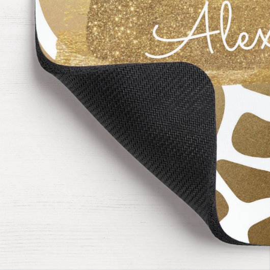 Gold & White Giraffe Print mit Gold Glitzer Mousepad (Ecke)