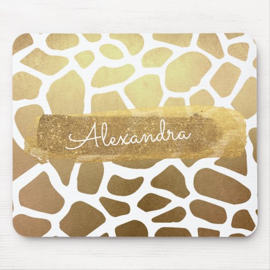 Gold & White Giraffe Print mit Gold Glitzer Mousepad (Vorne)