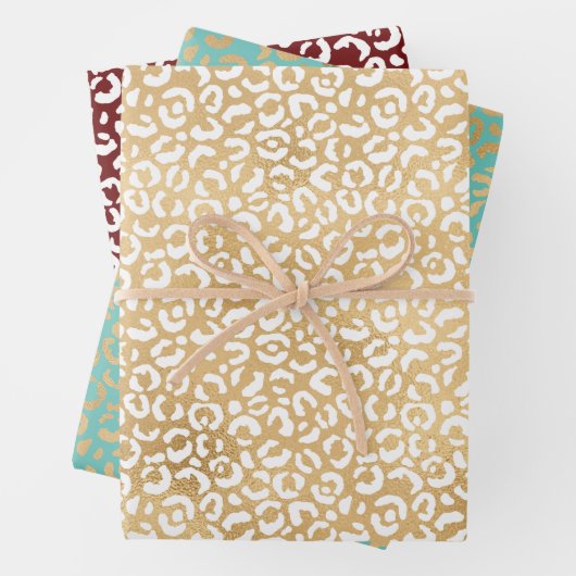 Gold White Glam Christmas Leopard Print Geschenkpapier Set (Beispiel)