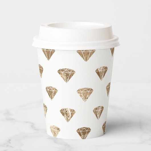 Gold White Glam Diamonds Brautparty Pappbecher (Rückseite)