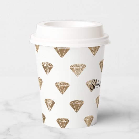 Gold White Glam Diamonds Brautparty Pappbecher (Rechts)