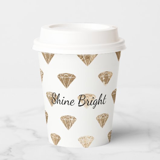 Gold White Glam Diamonds Brautparty Pappbecher (Vorderseite)