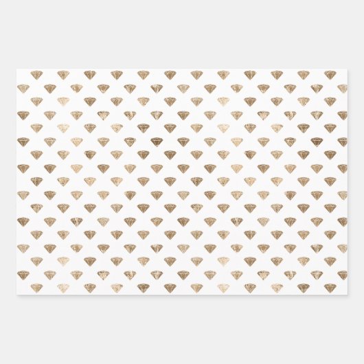 Gold White Glam Diamonds Glitzer Geschenkpapier Set (Vorderseite)
