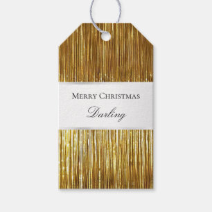 Gold White Glam Tinsel Stripes Geschenkegel Geschenkanhänger