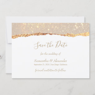 Gold White Glitter Marmor Save the Date Karte